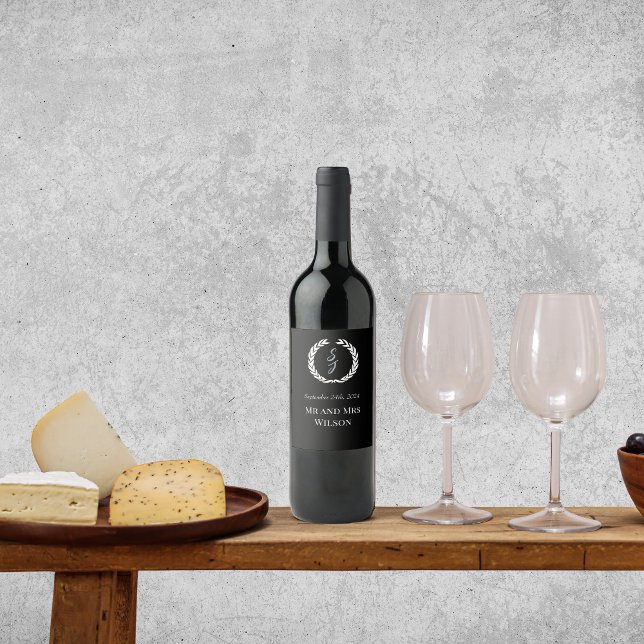 Rótulo De Garrafa De Cerveja Casamento da Terra do Monograma Preto Elegante (Criador carregado)