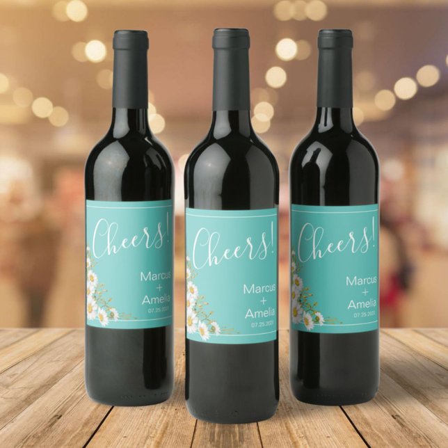 Rótulo De Garrafa De Cerveja Casamento das Dísias Brancas e Teais Claros (Criador carregado)