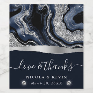 Rótulo De Garrafa De Cerveja Casamento de Ágata com Folha de Azul Elegante e Br