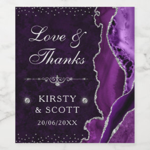 Rótulo De Garrafa De Cerveja Casamento de Ágata e Mármore com Brilho Roxo e Pra