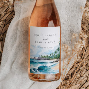 Rótulo De Garrafa De Cerveja Casamento de Aquarela Tropical de Praia
