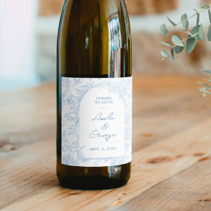 Rótulo De Garrafa De Cerveja Casamento de Azul e Branco - Toile Francês