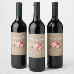 Rótulo De Garrafa De Cerveja Casamento de Blush Cor Floral Rosa Rosa Kraft
