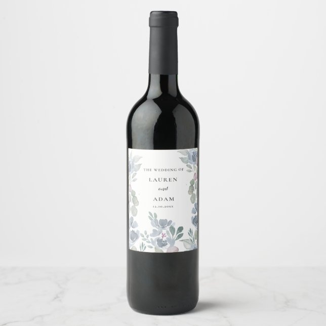 Rótulo De Garrafa De Cerveja Casamento de Boho Eucalipto & Florais Azul Empoeir (Frente)