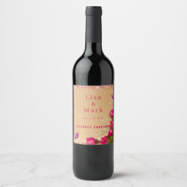 Rótulo De Garrafa De Cerveja Casamento de Borboleta Floral Rosa de Madeira Rúst