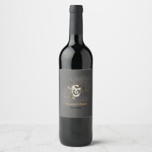 Rótulo De Garrafa De Cerveja Casamento de Borboletas Caveira Floral Gótica