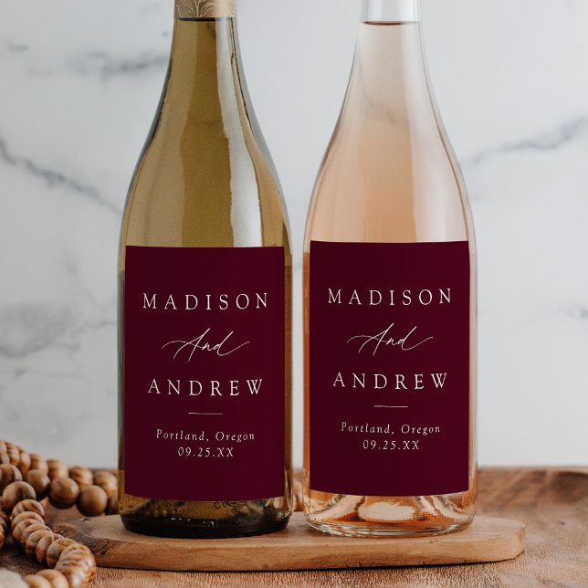 Rótulo De Garrafa De Cerveja Casamento de Borgonha Elegante (Criador carregado)