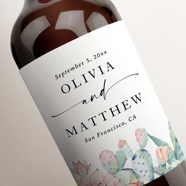 Rótulo De Garrafa De Cerveja Casamento de Cacto em Aquarela | Boho & Sudoeste A (Criador carregado)
