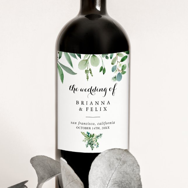 Rótulo De Garrafa De Cerveja Casamento de Caligrafia Botânica Eucalyptus Verde (Criador carregado)