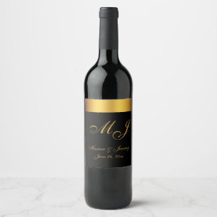 Rótulo De Garrafa De Cerveja Casamento de Caligrafia com Monograma Dourado Chic