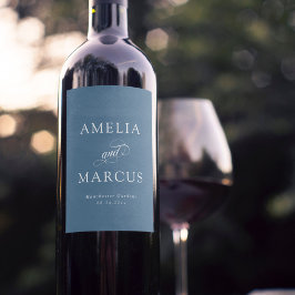 Rótulo De Garrafa De Cerveja Casamento de Caligrafia Dusty Blue Vintage