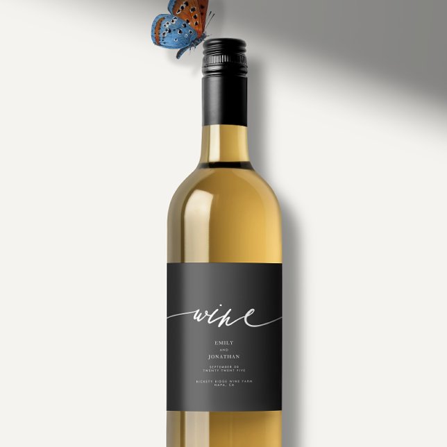 Rótulo De Garrafa De Cerveja Casamento de Caligrafia Moderna Elegante Preta e B (Criador carregado)