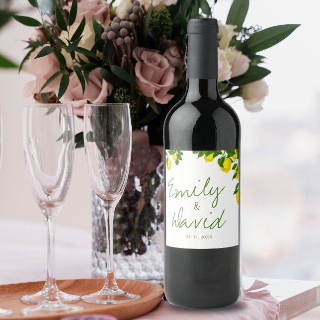 Rótulo De Garrafa De Cerveja Casamento De Citros Elegantes De Limão Amarelo-Bri (Criador carregado)