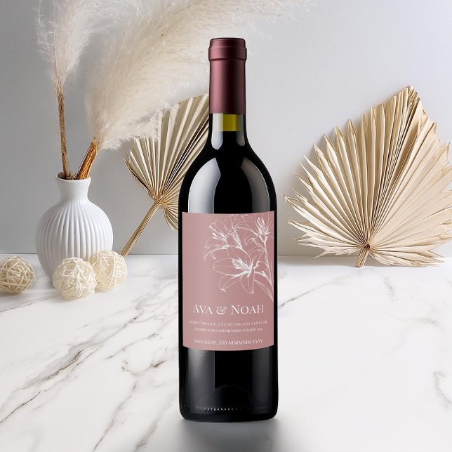 Rótulo De Garrafa De Cerveja Casamento de Contorno de Lily Rosa (Criador carregado)