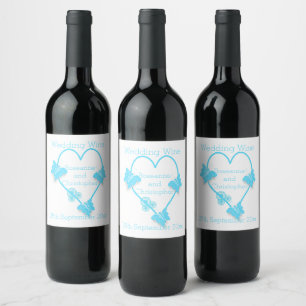 Rótulo De Garrafa De Cerveja Casamento de Design de Coração com Borboleta Azul