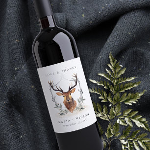 Rótulo De Garrafa De Cerveja Casamento de Dusky Deer Floral Crest