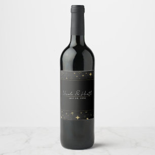 Rótulo De Garrafa De Cerveja Casamento de Estrelas Celestiais Negras e Douradas