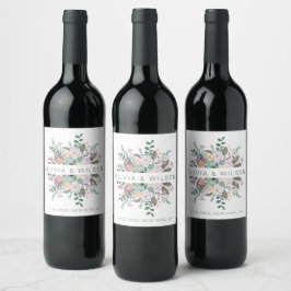 Rótulo De Garrafa De Cerveja Casamento de eucalipto verde rosa-pincel