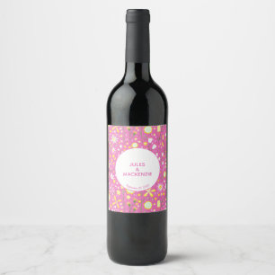 Rótulo De Garrafa De Cerveja Casamento de Flor de Flor Rosa Botânico