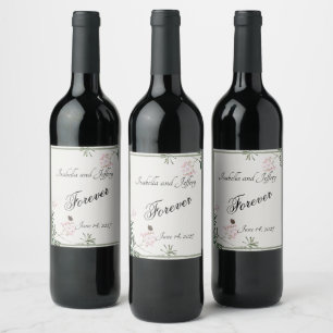 Rótulo De Garrafa De Cerveja Casamento de Flor Rosa-Rosa com Impressão de Wate