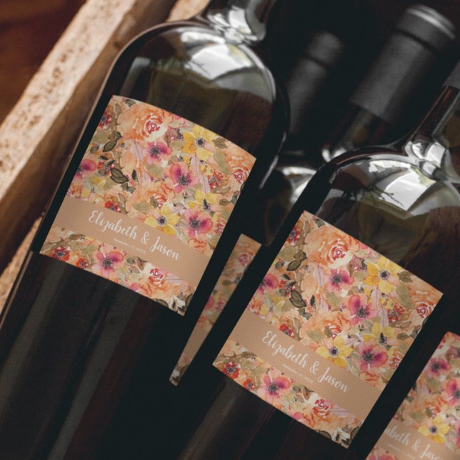 Rótulo De Garrafa De Cerveja Casamento de Flores de Aquarela de outono (Criador carregado)