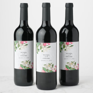 Rótulo De Garrafa De Cerveja Casamento de Flores de Aquarela Magnolia