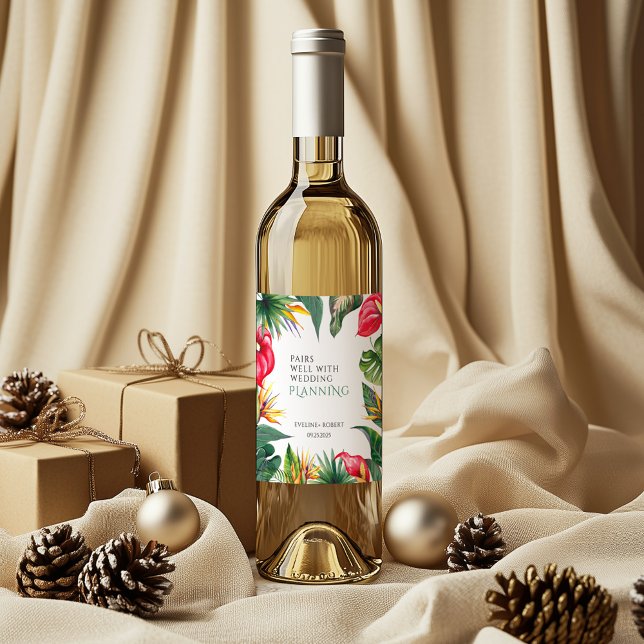 Rótulo De Garrafa De Cerveja Casamento de Flores de Oases Tropicais (Criador carregado)