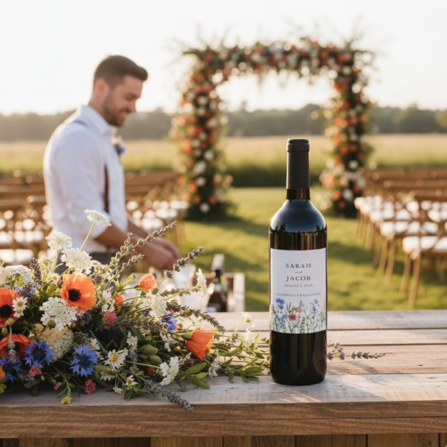 Rótulo De Garrafa De Cerveja Casamento de Flores Silvestres Rústicas (Rustic Wildflower Wedding Wine Label)