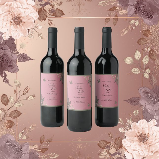 Rótulo De Garrafa De Cerveja casamento de folhagem botânica rosa-glamourosa (Criador carregado)