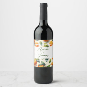 Rótulo De Garrafa De Cerveja Casamento de Folhas de Laranja com Aquarela