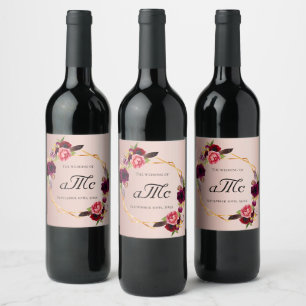 Rótulo De Garrafa De Cerveja Casamento de geo monograma floral de burgata de ro