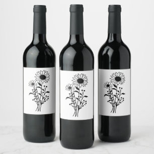 Rótulo De Garrafa De Cerveja Casamento de girassol Flores selvagens russas Blac