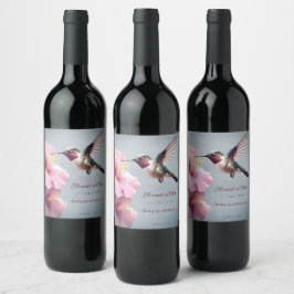 Rótulo De Garrafa De Cerveja Casamento de Hummingbird e Hibiscus | Azul