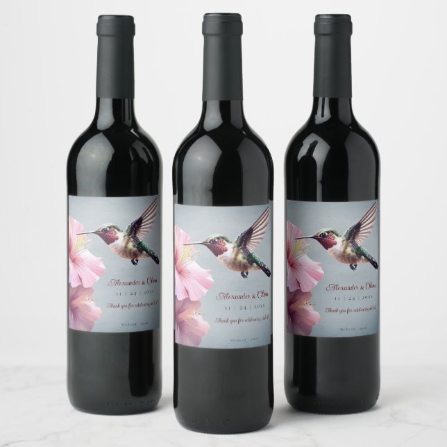 Rótulo De Garrafa De Cerveja Casamento de Hummingbird e Hibiscus | Azul (Garrafas)