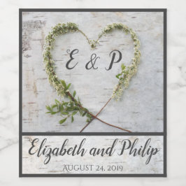 Rótulo De Garrafa De Cerveja Casamento de latido de pássaros rústicos com coraç