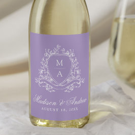 Rótulo De Garrafa De Cerveja Casamento de Lavanda do Elegante Floral Crest Mono
