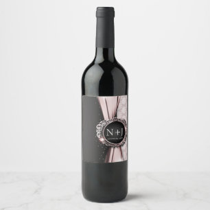 Rótulo De Garrafa De Cerveja Casamento de Luxo Rosa e Preto Elegante