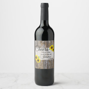Rótulo De Garrafa De Cerveja Casamento de Madeira Rústica e Girassóis