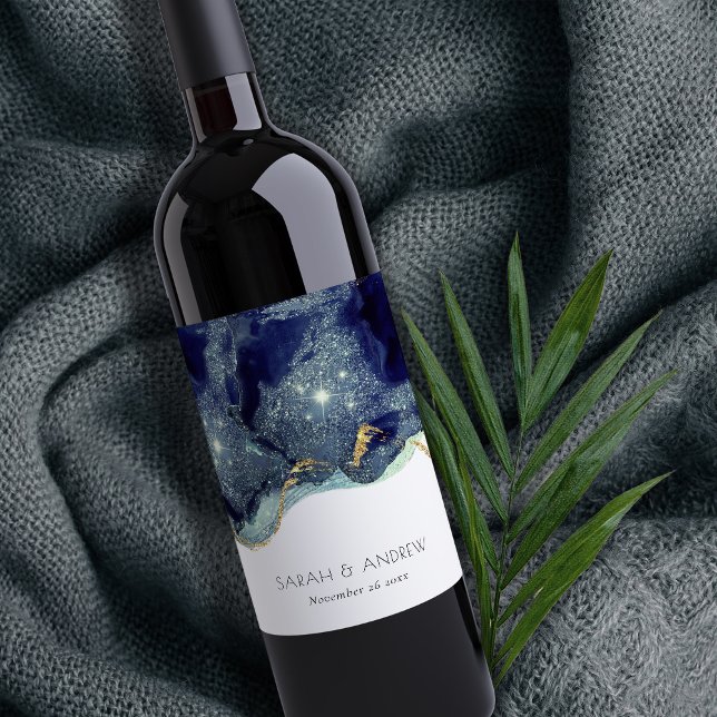 Rótulo De Garrafa De Cerveja Casamento de Marinho de Abstrato com Lente Dourada (Criador carregado)