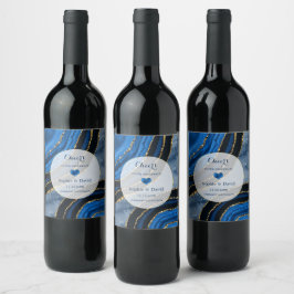 Rótulo De Garrafa De Cerveja Casamento de mármore Dourado com Agate Azul Elegan