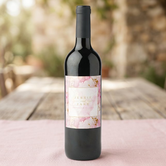 Rótulo De Garrafa De Cerveja Casamento de mármore rosa e dourado (Pink and gold marble Wedding Wine Label)