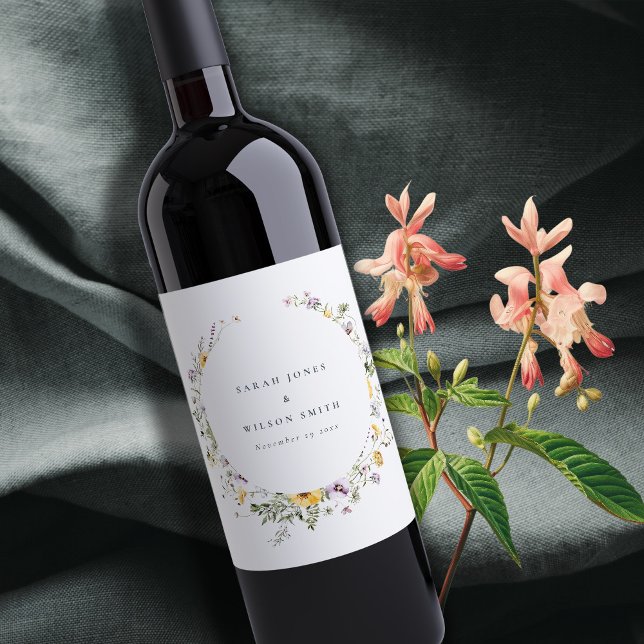 Rótulo De Garrafa De Cerveja Casamento de Moldura do Círculo Lilac Amarelo (Criador carregado)