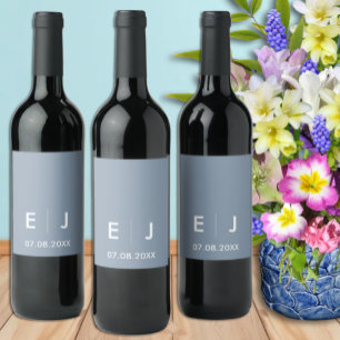 Rótulo De Garrafa De Cerveja Casamento de Monograma Azul e Branco