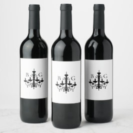Rótulo De Garrafa De Cerveja Casamento de Monograma de Chandelier Branco Preto 