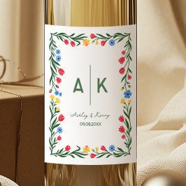 Rótulo De Garrafa De Cerveja Casamento de Monograma de Flor Silvestre de Arte P