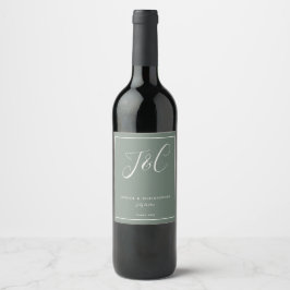 Rótulo De Garrafa De Cerveja Casamento de Monograma Inicial Verde Safira Elegan