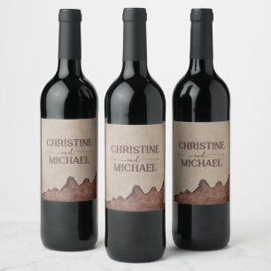 Rótulo De Garrafa De Cerveja Casamento de montanhas castanhas com papel rústico