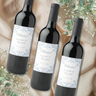 Rótulo De Garrafa De Cerveja Casamento de Na moda do Elegante Blue & White Chee