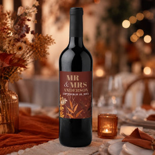 Rótulo De Garrafa De Cerveja Casamento de Outono Boho Wildflower Terracota