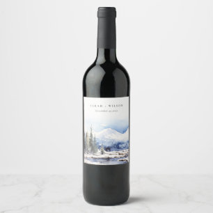 Rótulo De Garrafa De Cerveja Casamento de Paisagem de Esqui da Montanha de Neve